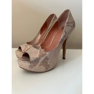 7M - Y2K Vince Camuto Rose Gold Bronze Metallic Snake Skin High Heel Dress Shoes